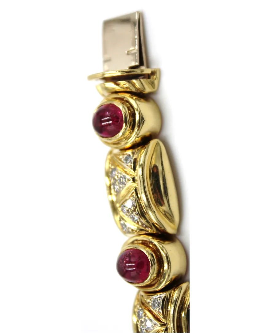 Vintage Pink Tourmaline Bracelet and Diamonds Set in 18K Gold