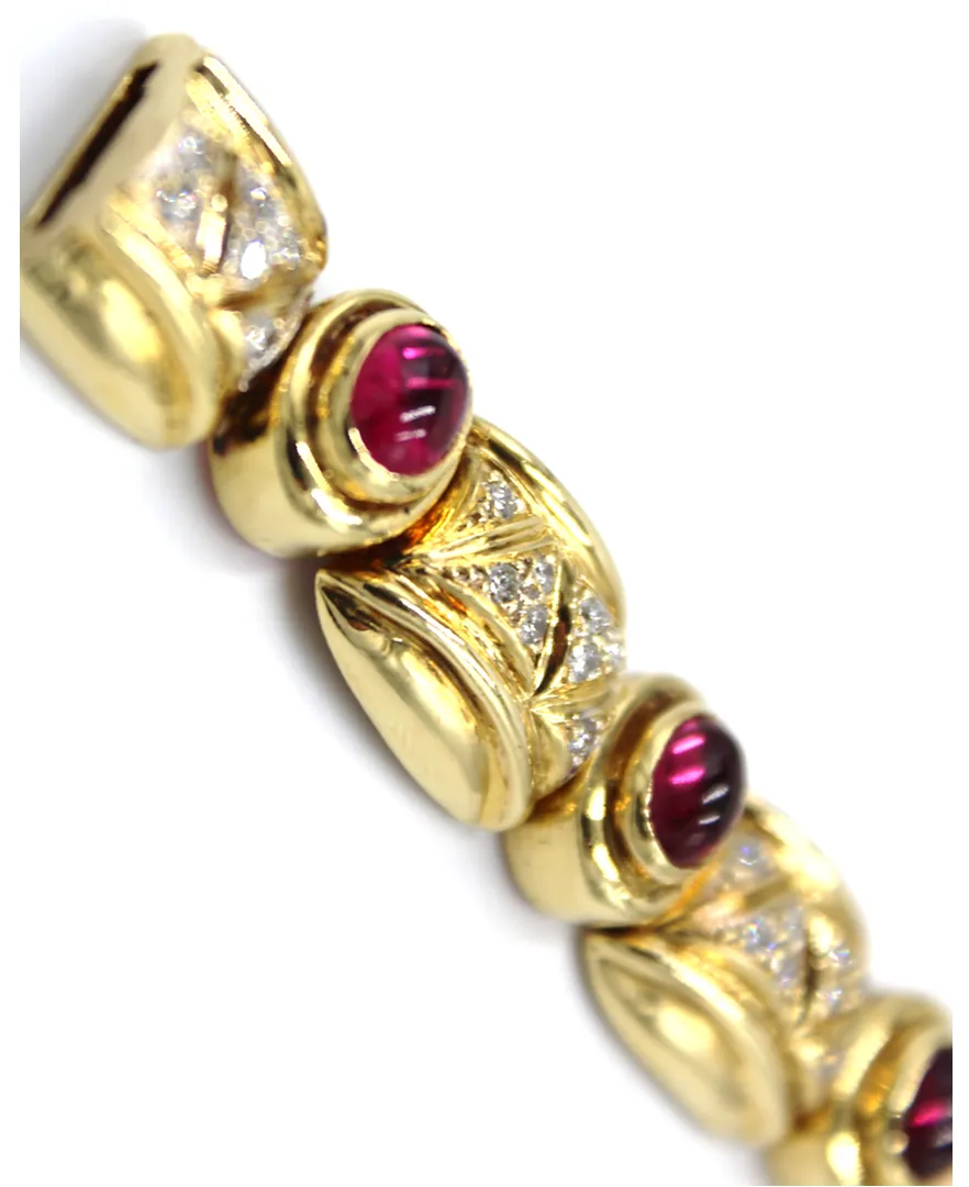 Vintage Pink Tourmaline Bracelet and Diamonds Set in 18K Gold