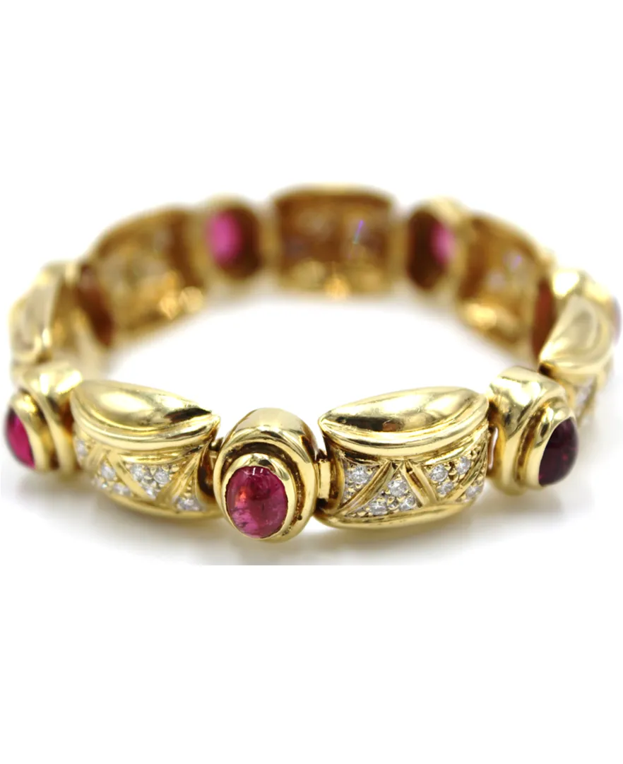 Vintage Pink Tourmaline Bracelet and Diamonds Set in 18K Gold