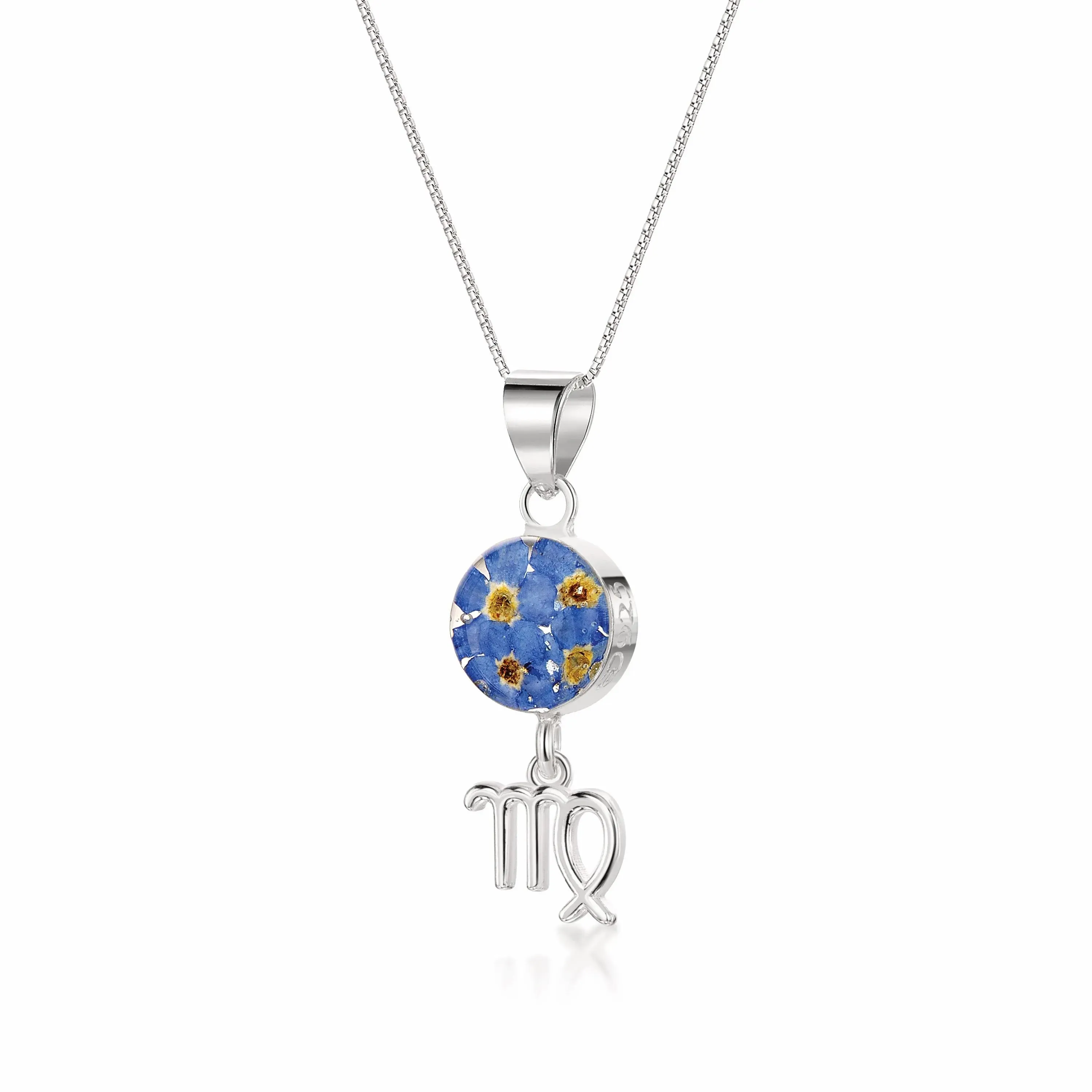 Virgo Necklace - Sterling silver pendant with real flowers & a zodiac charm.  More Options...