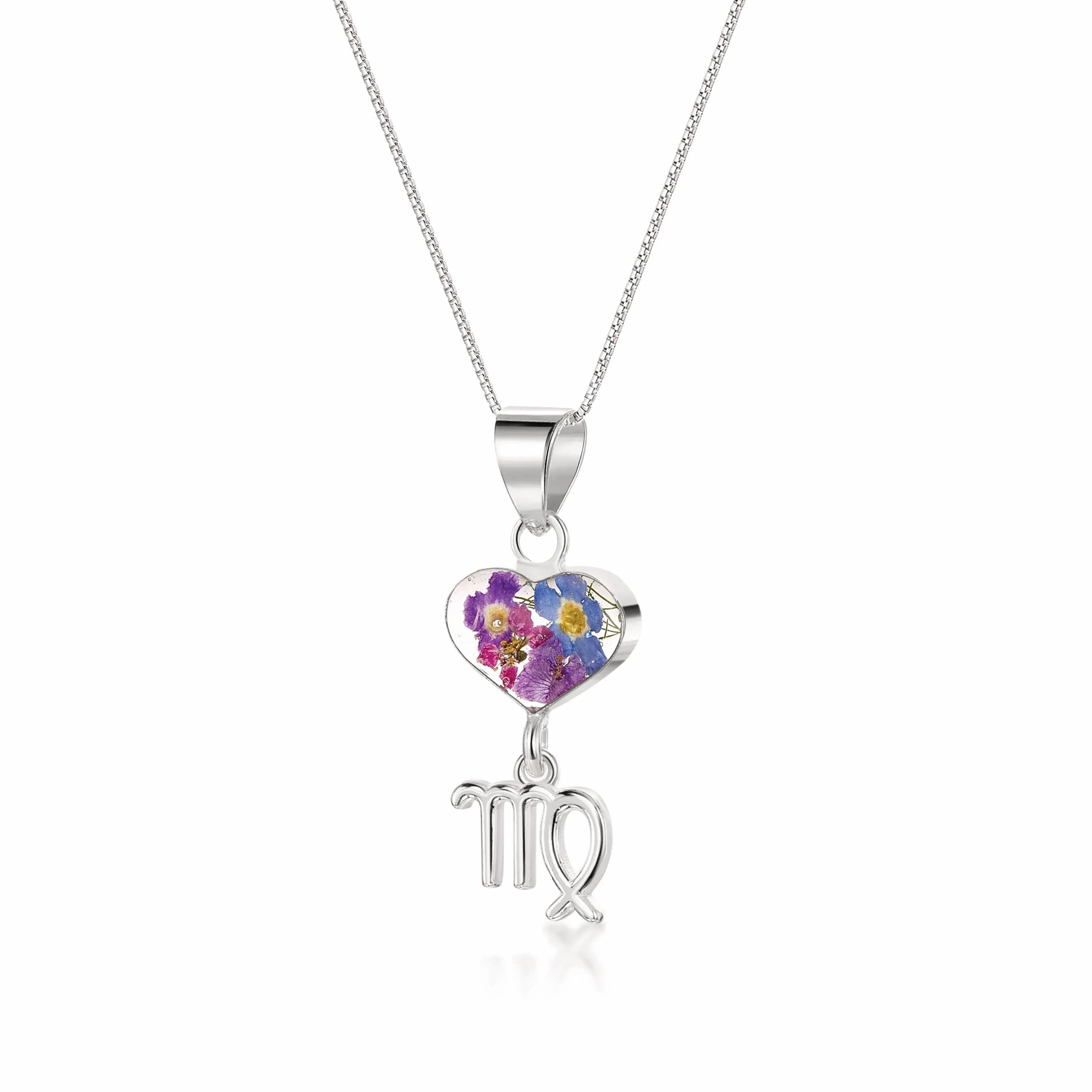 Virgo Necklace - Sterling silver pendant with real flowers & a zodiac charm.  More Options...