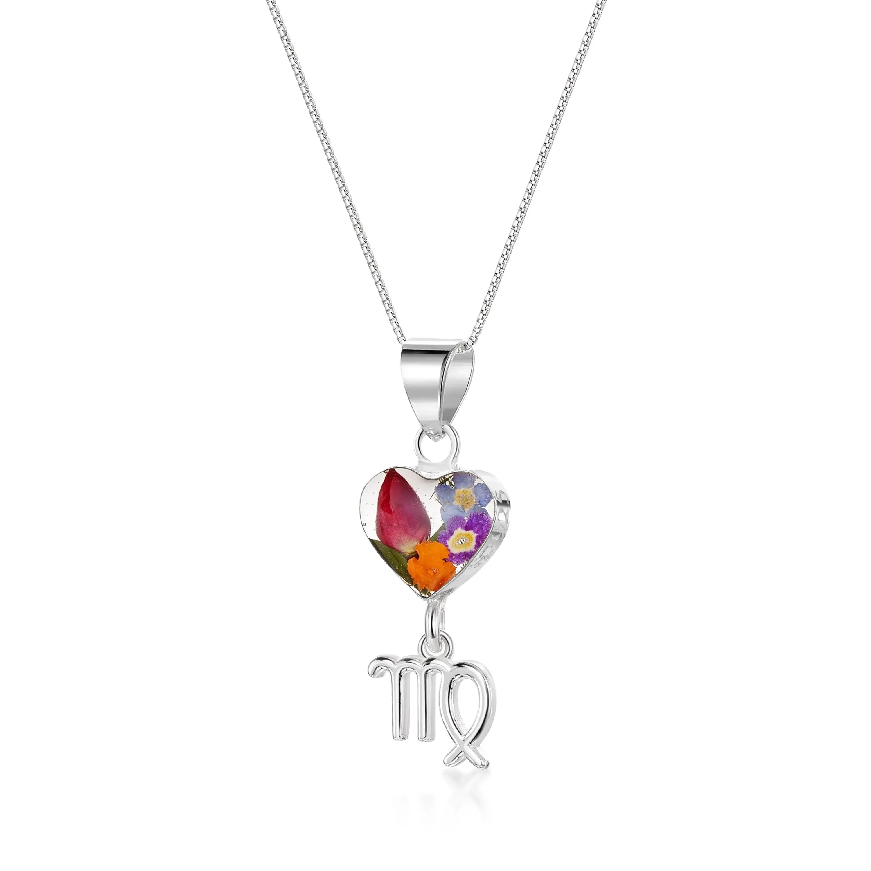 Virgo Necklace - Sterling silver pendant with real flowers & a zodiac charm.  More Options...