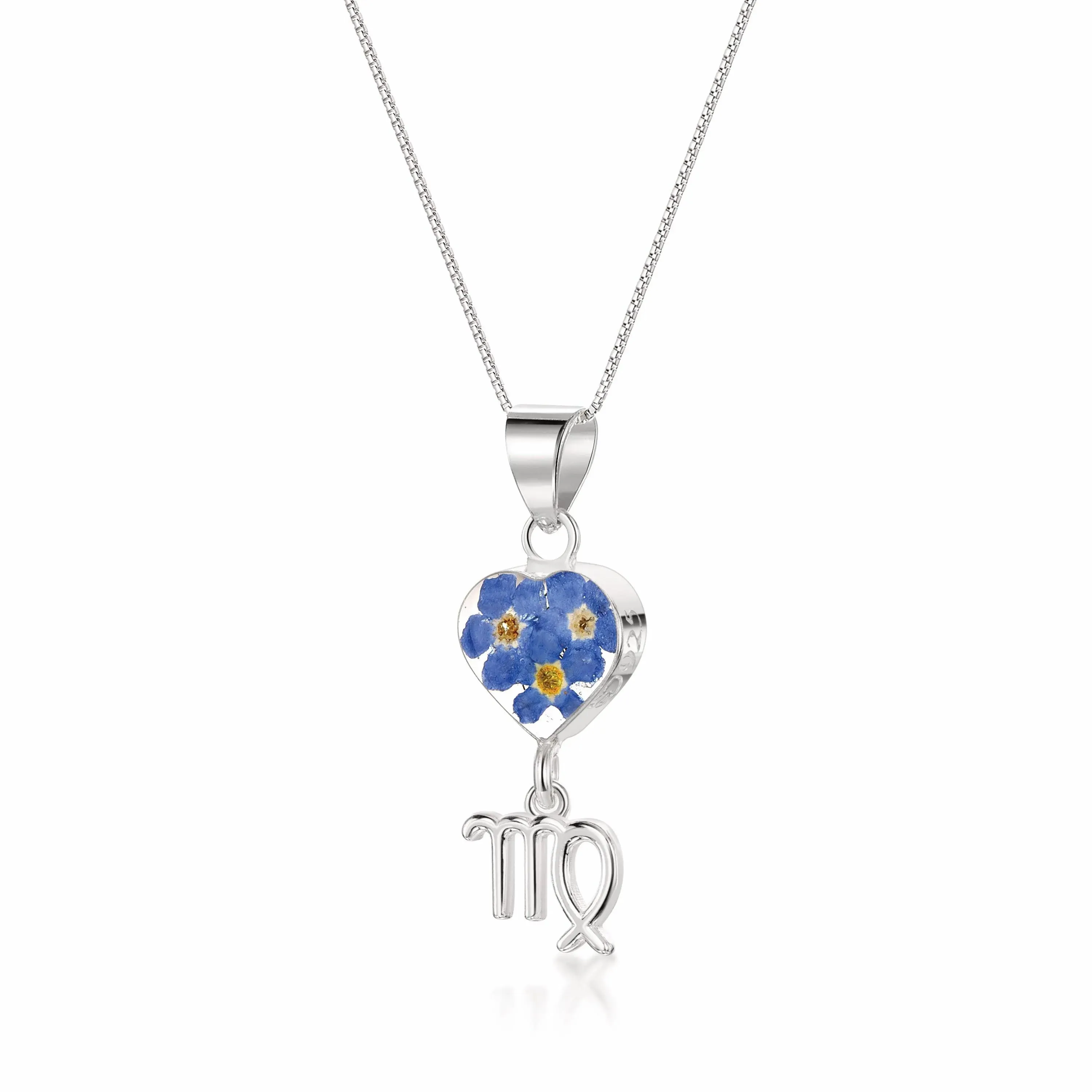 Virgo Necklace - Sterling silver pendant with real flowers & a zodiac charm.  More Options...