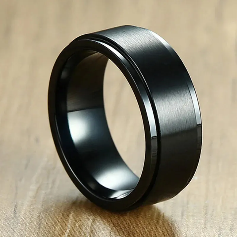 Vnox 6/8mm Black Ring for Men Women Groove Rainbow Stainless Steel Wedding Bands Trendy Fraternal Rings Casual Male Jewelry