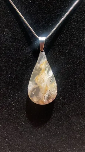 White Plum Agate Teardrop Crystal Pendant (XL)