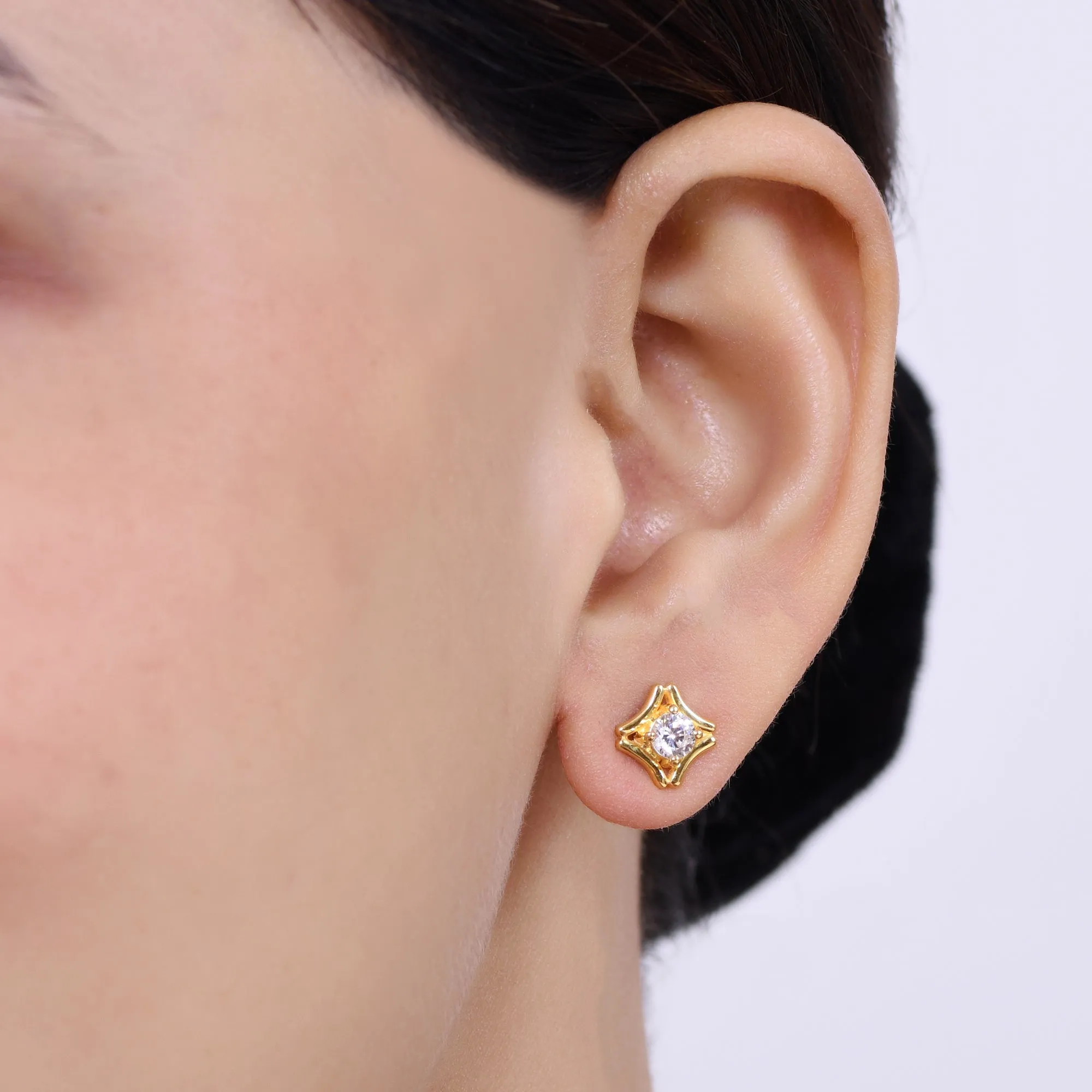 White Solitaire Earring Studs| 925 Silver| Gold Plated - From Purl