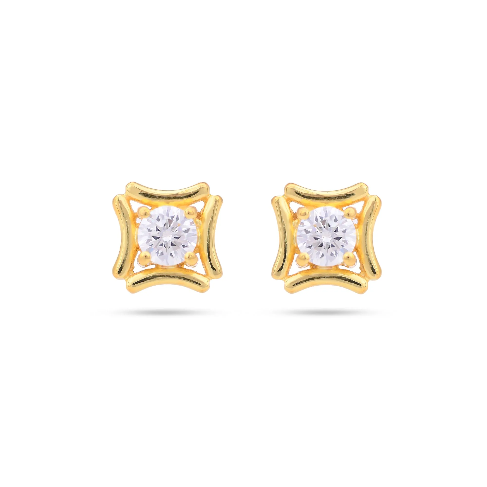 White Solitaire Earring Studs| 925 Silver| Gold Plated - From Purl