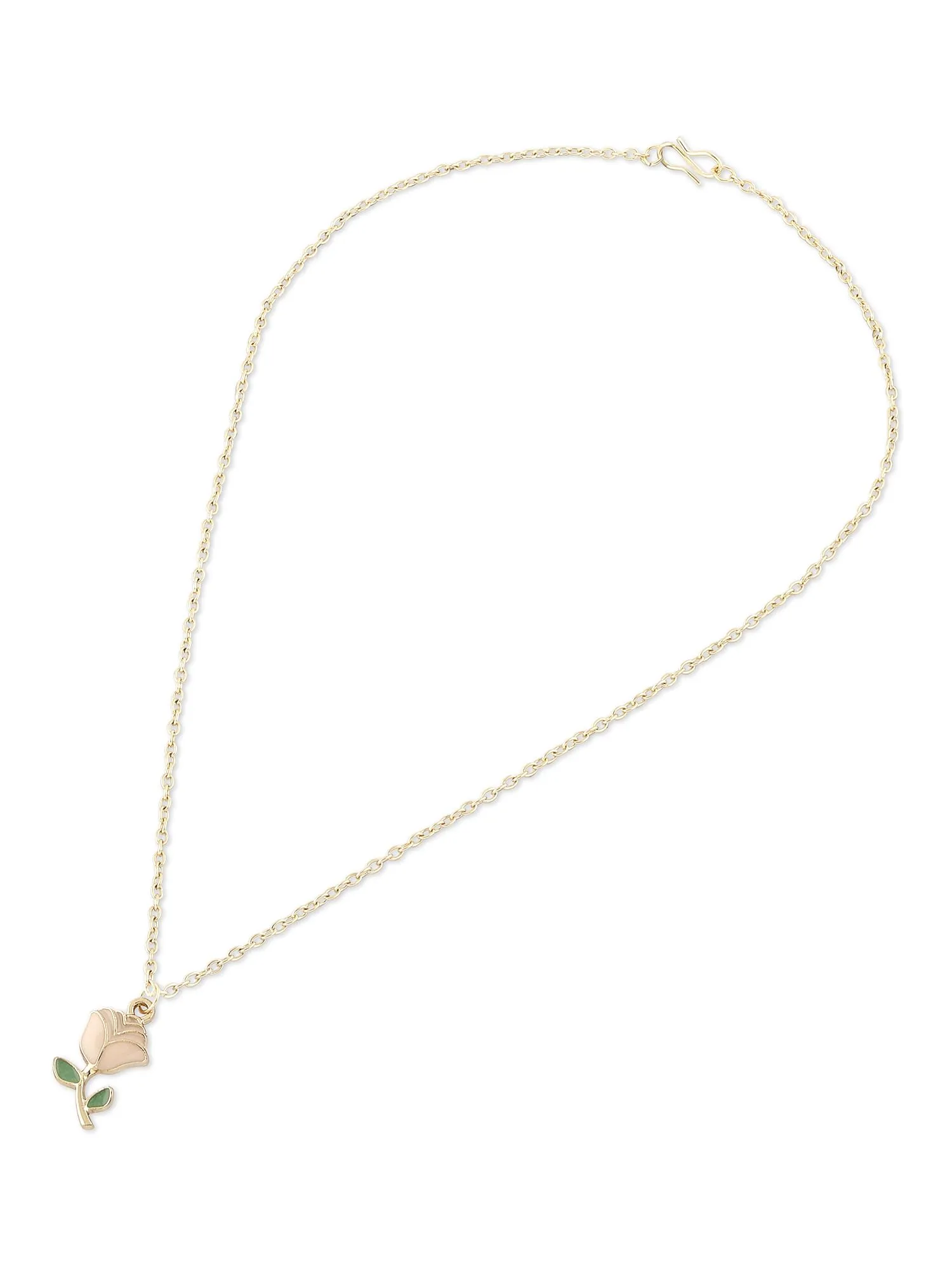 ZAVERI PEARLS Pink & Green Enamelled Beautiful Rose Contemporary Pendant & Chain For Women-ZPFK16784